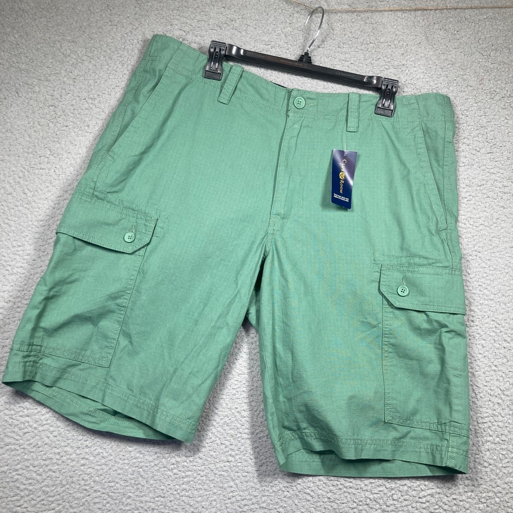 Club Room Ripstop Cargo Shorts Men 38 NEW Green Peashoot Cotton Utility Gorpcore